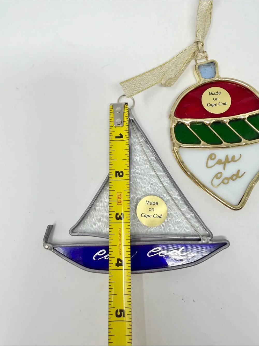 NWOT Cape Cod Holiday Ornaments Set of 2 Blue Sailboat & Red, Green, White Bulb